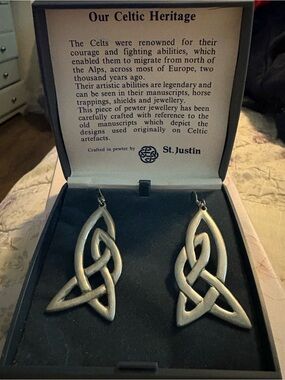 St. Justin Celtic Knot Pewter Drop Earrings - Silver NEVER WORN